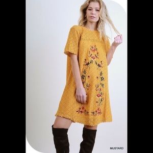 Umgee mustard lace embroidered tunic dress
